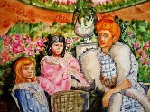 Louise Boyer and her daughters in Palermo Gardens Detail Watercolor