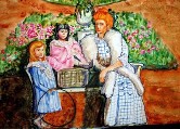 Louise Boyer and her daughters at the Palermo Gardens Watercolor
