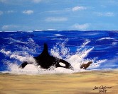 WHALE CHASES SEA LION #1 Acrylic