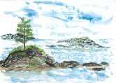Lonsome tree on island #41 Watercolor
