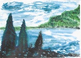 Evergreens on the shore #42 Watercolor