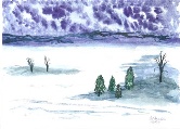 Winter Lake Scene #53 Watercolor