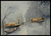 Chinese Fishing Boats Watercolor