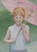 April with the pink Umbrella Watercolor