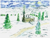 126 Holiday Card Solar Cabin Watercolor