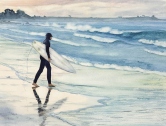 Surfer at Dawn Watercolor