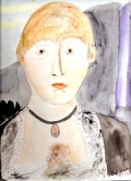 192 rendition of Manet's woman at Folies-Bergers Watercolor