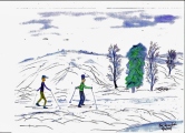 227 Crosscountry skiing at Rockefellers Watercolor