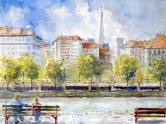 On the Canal in Vienna Watercolor