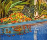Pool and nusturtia, Homage to David Hockney Acrylic