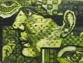 Fractured Privacy (green) Woodcut