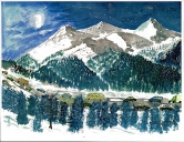 Mesart #296 Winter Mountain Traffic Watercolor