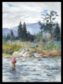 Casting by a Cabin Watercolor
