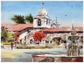 At The Mission Fountain, Carmel, CA Watercolor