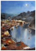 'Noyo Harbor Lights' Watercolor