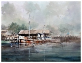 'San Juan' old halibut steam schooner Watercolor
