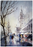 After The Rain, at the Embarcadero, SF, CA Watercolor