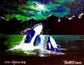 ORCA WHALES PLAYING AT NIGHT 1936 Acrylic