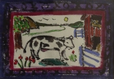 Russell Eng's Black & White Cow by the Red Barn
