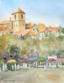 Hill Town Market Day Watercolor