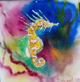 Yellow Sea Horse Watercolor