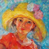 Yellow Hat With Roses Acrylic