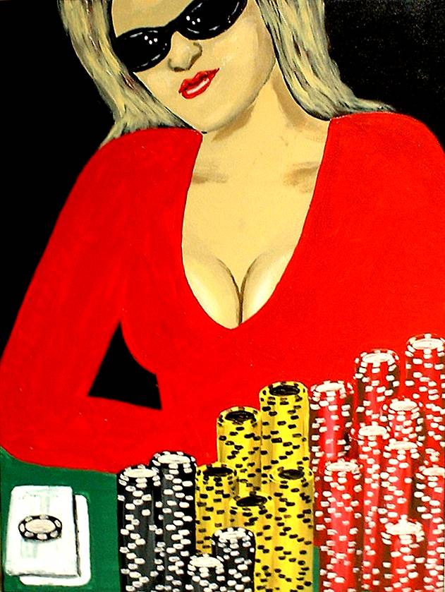 NEW LADY IN RED POKER PLAYER