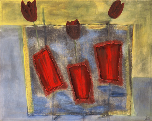 3 Red Tulips with Vases