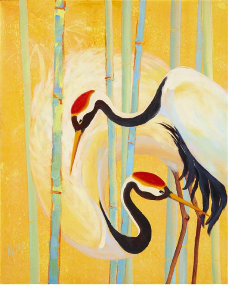 Red Crested Crane Embrace